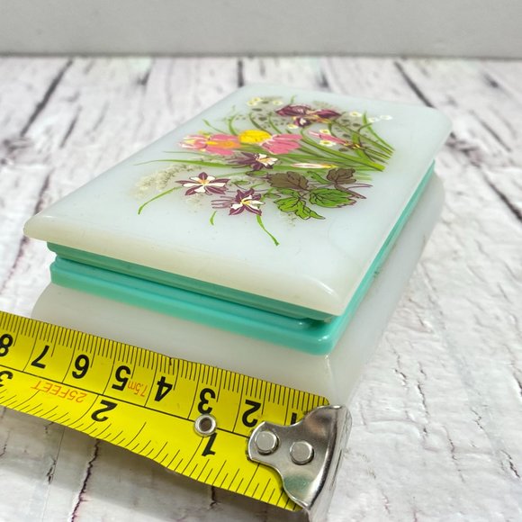 Vintage Jewelry Keepsake Box, Handmade Floral Plastic Trinket Chest - Picture 6 of 10